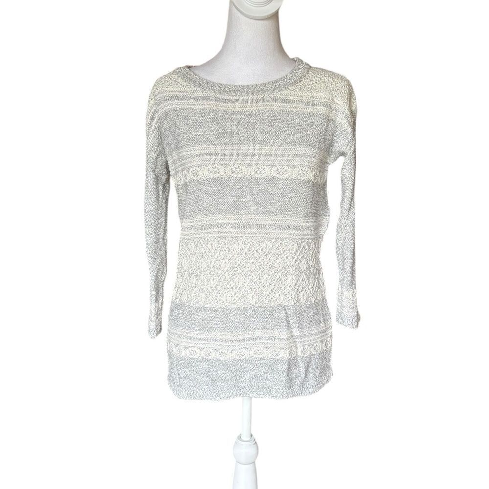 FATFACE Knit Sweater Grey White Embroidered Cotton Womens Size 6